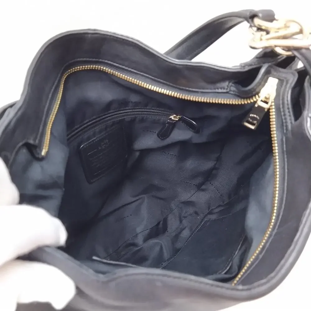 Coach Whiplash Circle Black Smooth Leather Turnlock Hobo Shoulder Bag